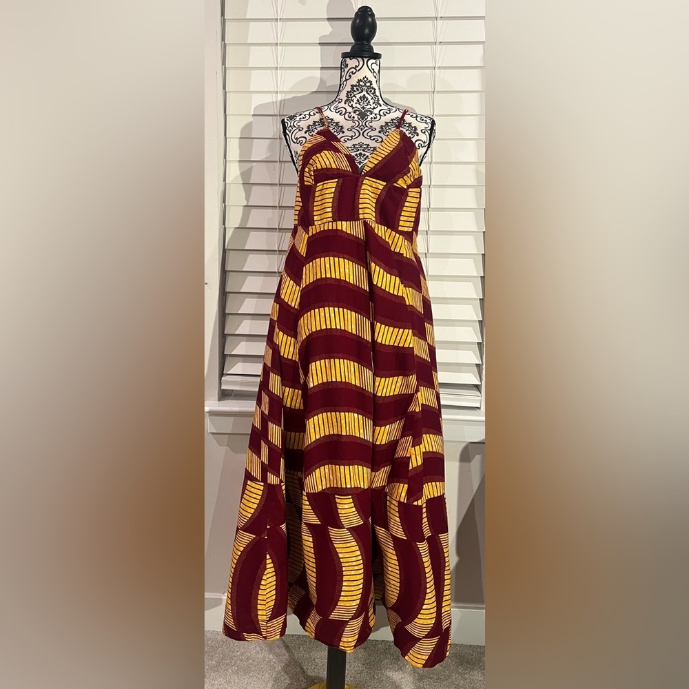 African Print Vibrant Burgundy and Yellow A-Line Skirt